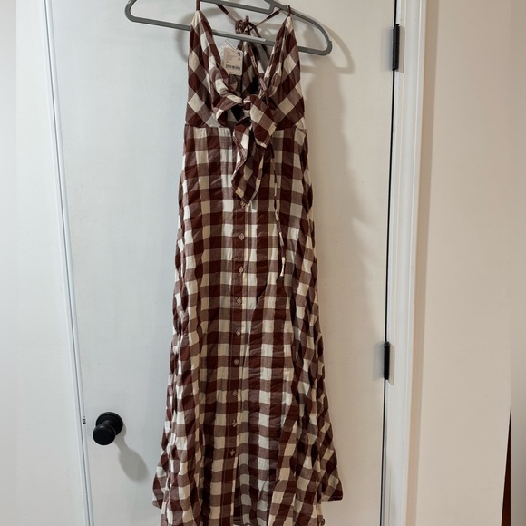NWT Free People Brown & White Gingham Via Midi Dress - Picture 3 of 5